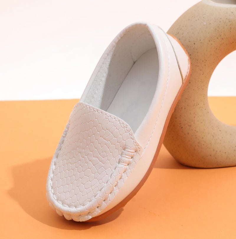 LONSOEN Toddler/Little Kid Boys Girls Soft Synthetic Leather Loafer Slip-On Boat-Dress Shoes/Sneakers,White,SHF103 CN28 - Image 3